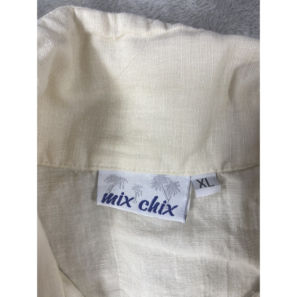 Vintage Sleeveless Shirt Womens XL Linen Blend Mix Chix 90s Y2K Collared Button - Picture 3 of 9
